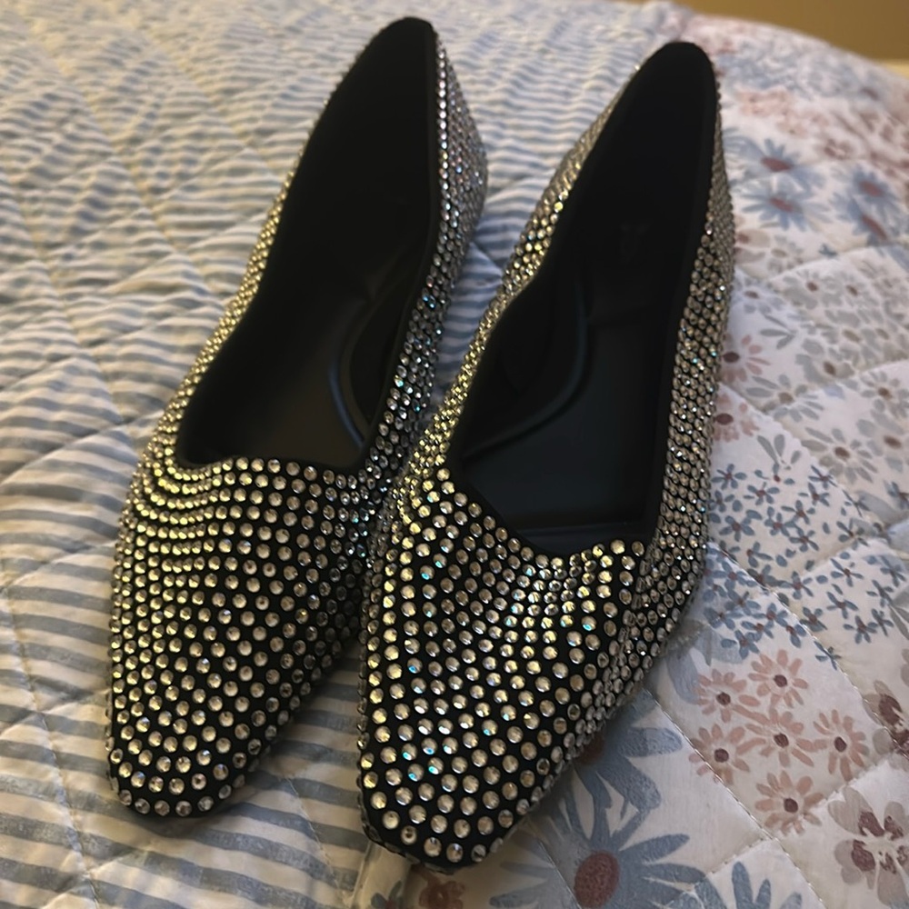 Black and Silver Studded Flats